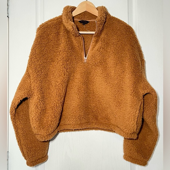 NWOT No Boundaries Brown Sherpa Quarter Zip Pullover Sweater L Teddy Cabincore - Picture 3 of 16